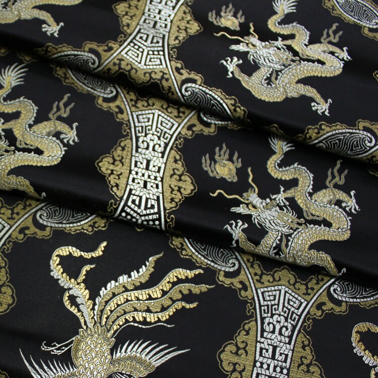 Dragon Phoenix Brocade Fabric: 45"W Silk Rayon Jacquard