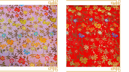 Tissu brocart de soie à motif floral : satin de rayonne Golden Bud (45 po L)