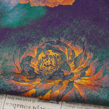 Floral Tea Silk Satin Fabric: Dark Green Upholstery, Costume, Drapery (59"W)