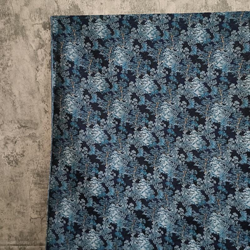 Ice Blue Jacquard Fabric With Gold Thread | Textured Embossed Material, 64" Wide