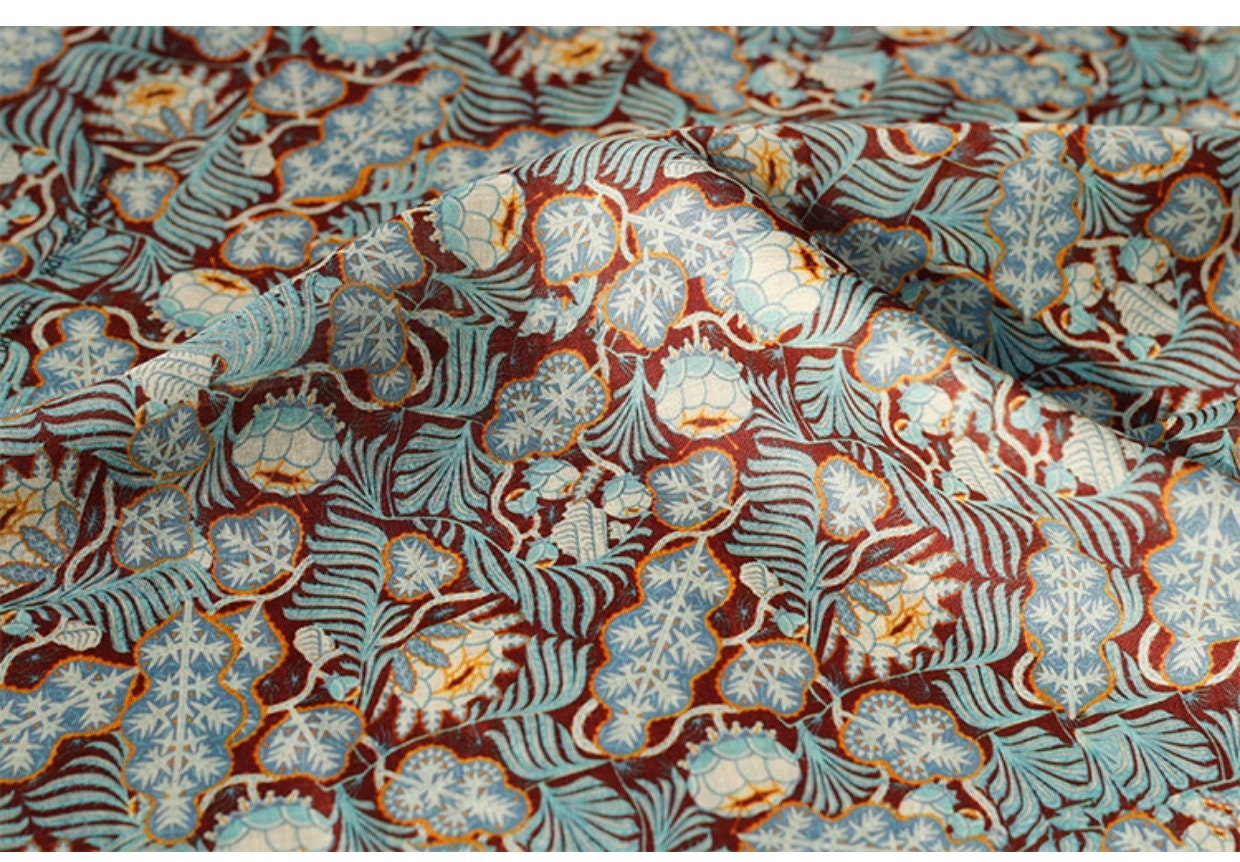 Vintage Style Ramie Fabric: Floral Print, 55" Wide, Sewing & Upholstery