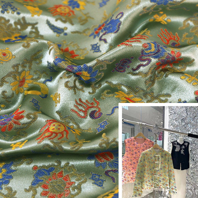 Floral Brocade Fabric: 59"W Chinese Silk Rayon Damask