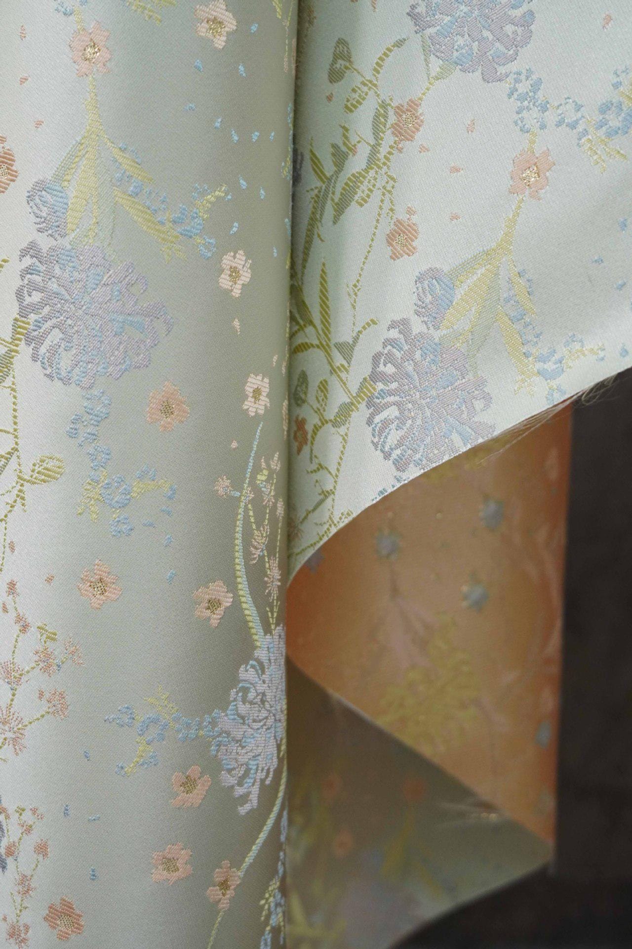 Silk Brocade Fabric: Mongolian Tibetan Style, 66"W - Costume, Decor