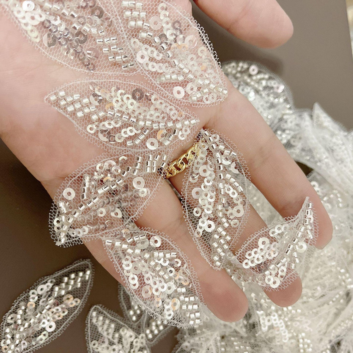 Sequin Leaf Applique: DIY Bridal Headwear, Gown Accessories