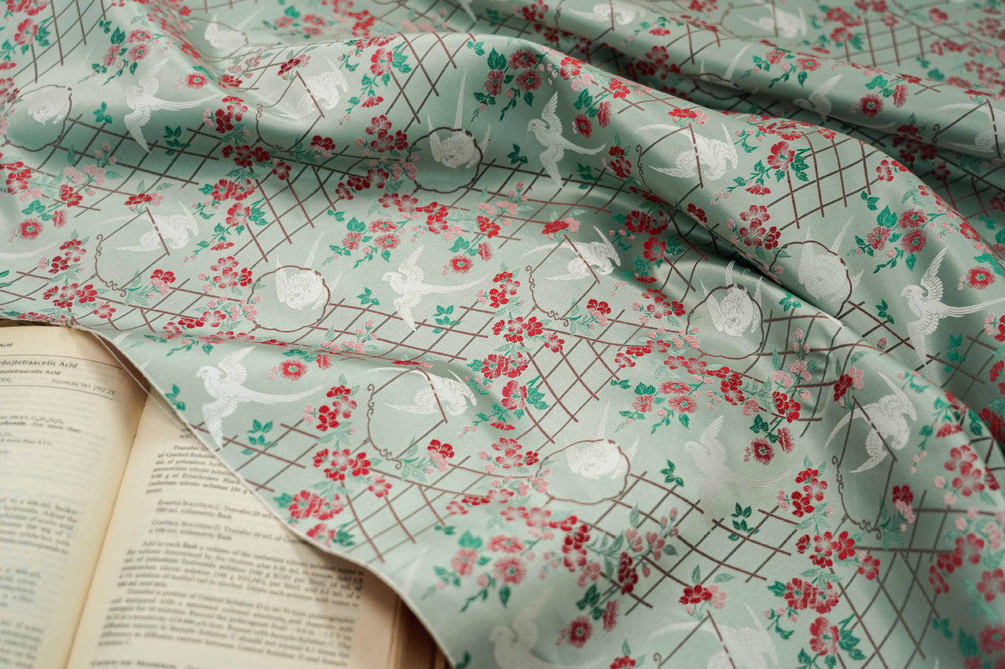 Bird Flower Jacquard Fabric: Grey Woven Upholstery, Drapery, Sewing (65"W By 1 Meter)