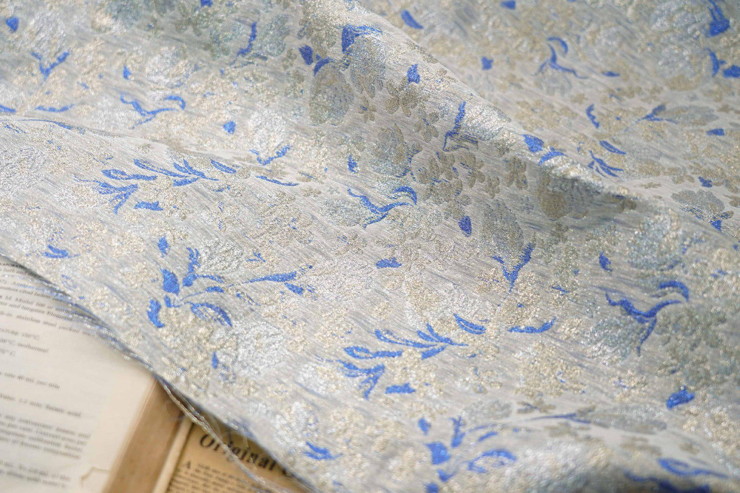 Gold Thread Jacquard Fabric: 3D Floral Upholstery & Drapery, 55" Wide