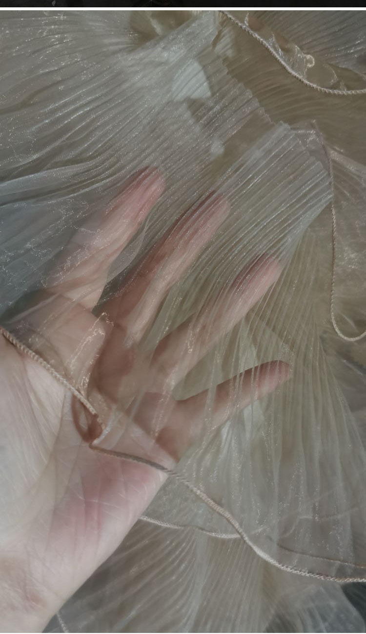 Pleated Ruffle Organza Fabric: 3D Fold, Stiff Texture, 13cm Wide