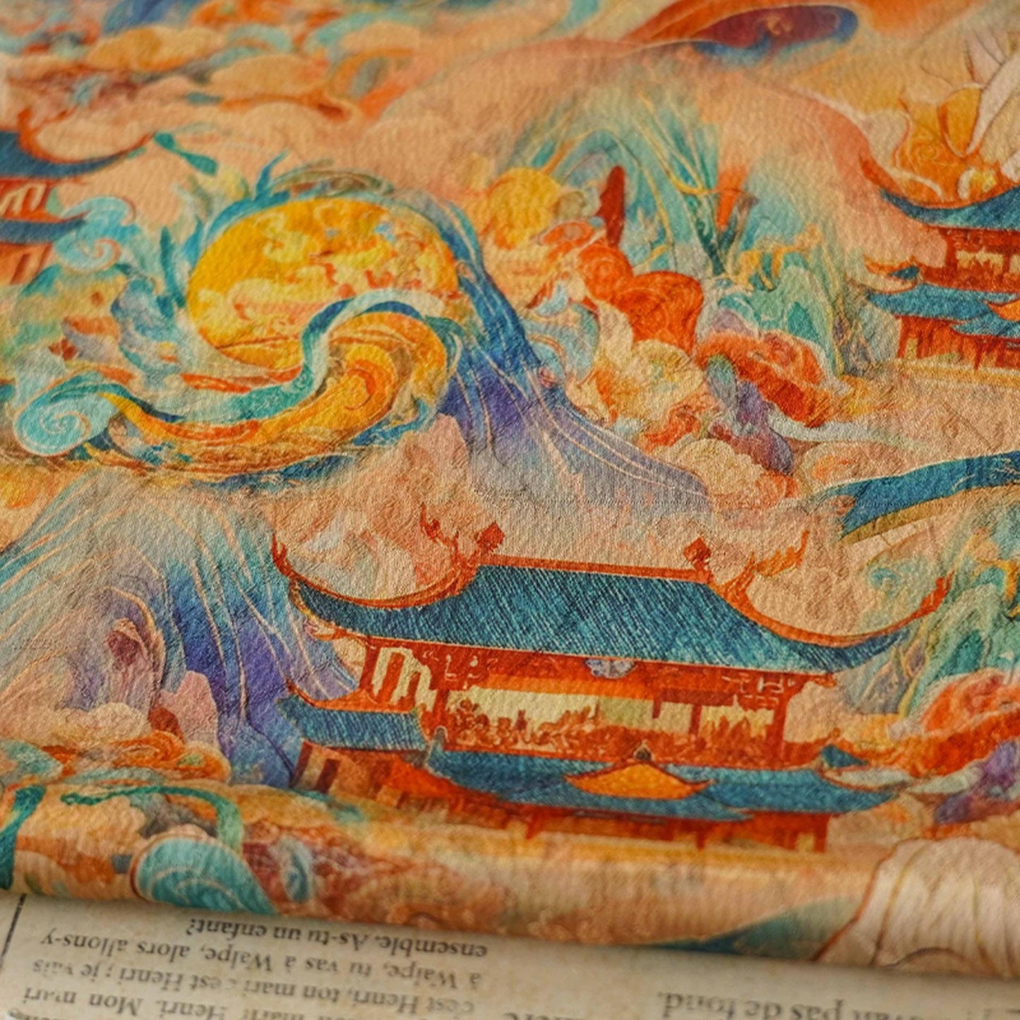 Dunhuang Tea Silk Fabric: Rich Texture Satin, 55"W