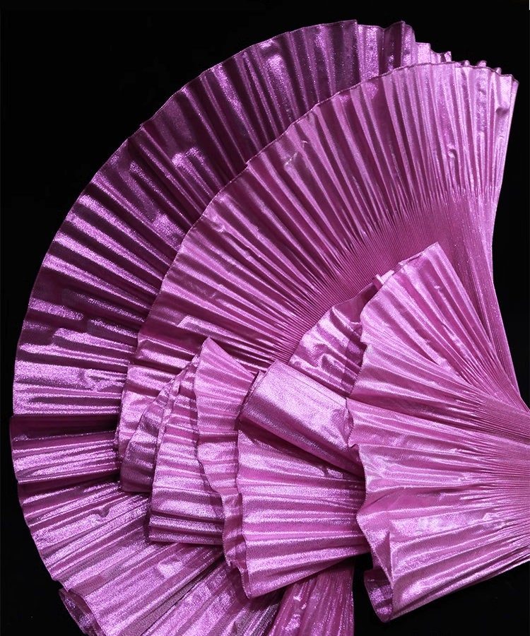 Metallic Luster Organza Lace: 3D Fold Ruffle Designer Fabric