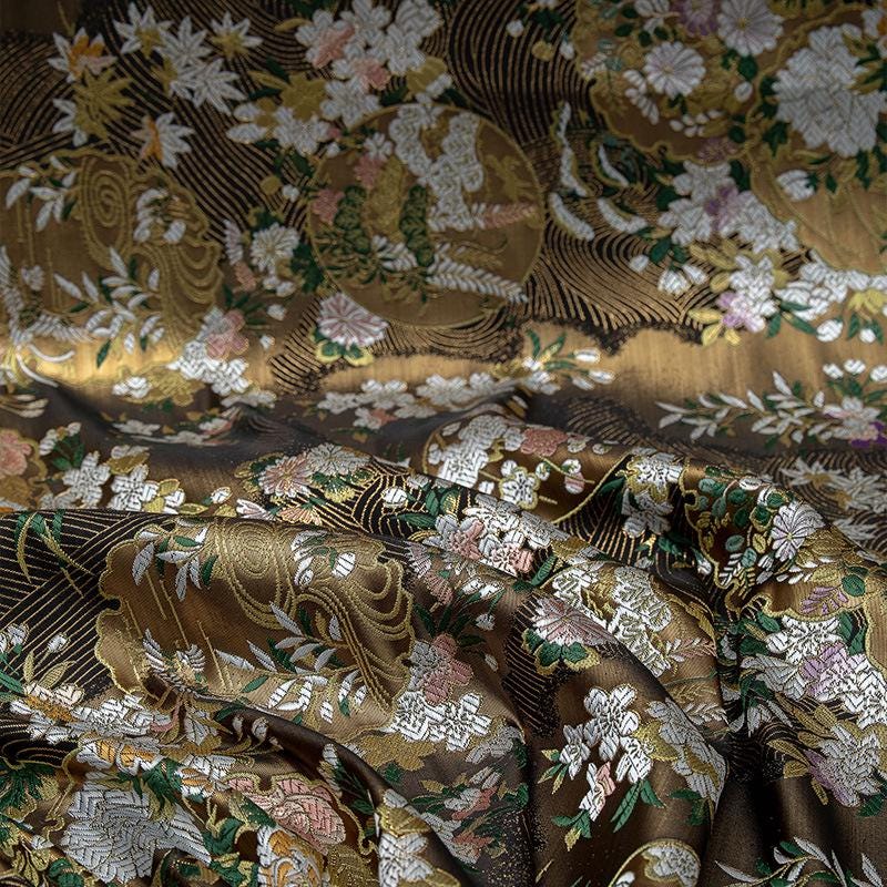 Nishijin Weave Fabric: Japanese Floral Silk Rayon Blend (59"W)