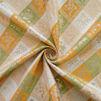 Jacquard Hanfu Fabric: Gold Weaving Ethnic Paddy Field Pattern, 59"W