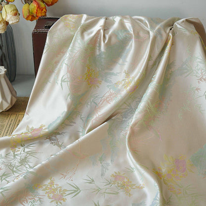 Bamboo Leaf Brocade Fabric: Japanese Bird & Butterfly Silk, 59"W