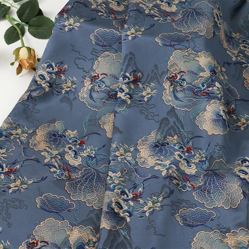 Ancient Painting Tea Silk Satin Fabric: 59"W Upholstery, Costume, Drapery