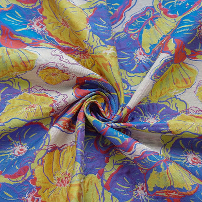 Tissu jacquard à motif floral : polyester texturé 3D, largeur 145 cm