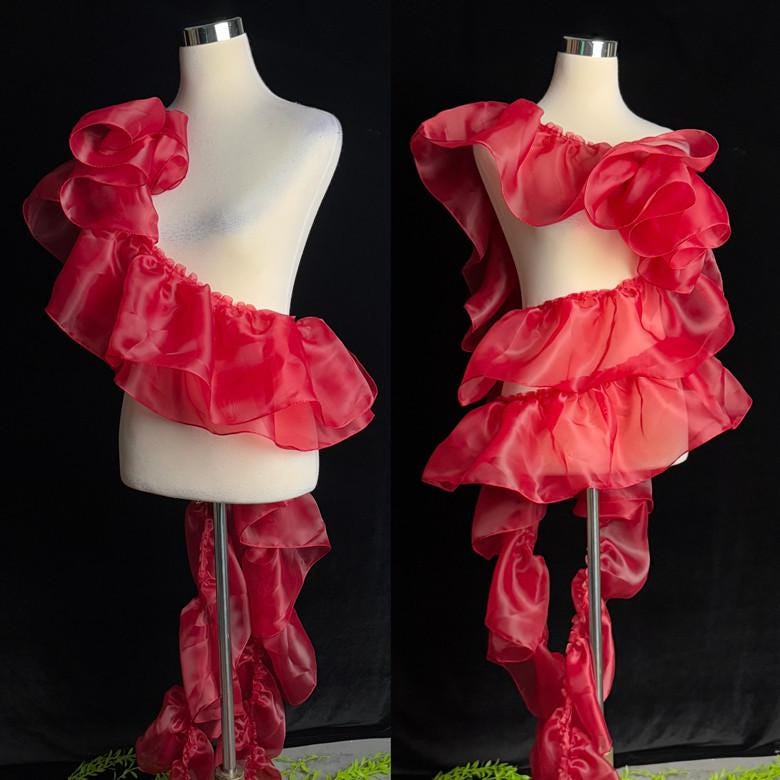 Sheer Pleated Organza Ruffle: 3D Fold Designer Fabric, Wedding Gown Decoration