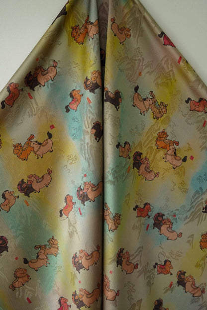 Tissu satiné en soie à motif poney - 150 cm de large, impression numérique