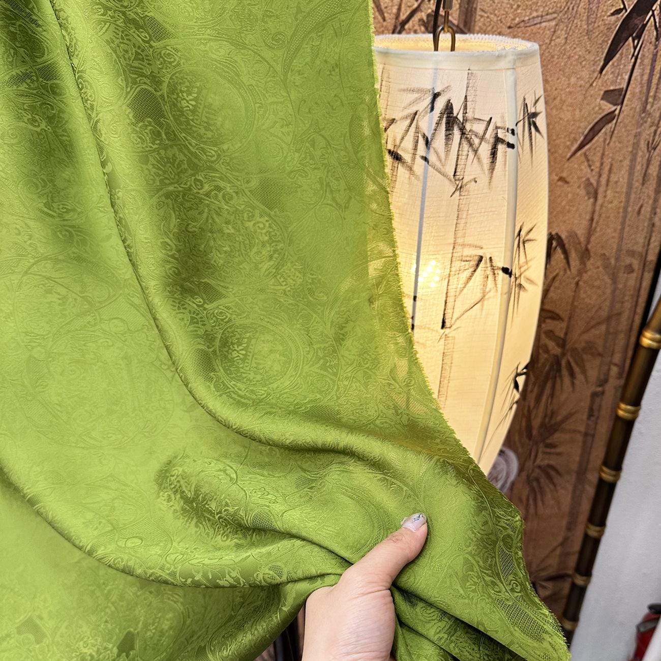 Green Jacquard Rayon Fabric, 59" Wide, Upholstery, Costume, Sewing