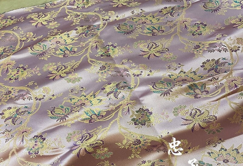 Pink Floral Silk Brocade Fabric: 59" Wide, Wedding Sewing Quilting
