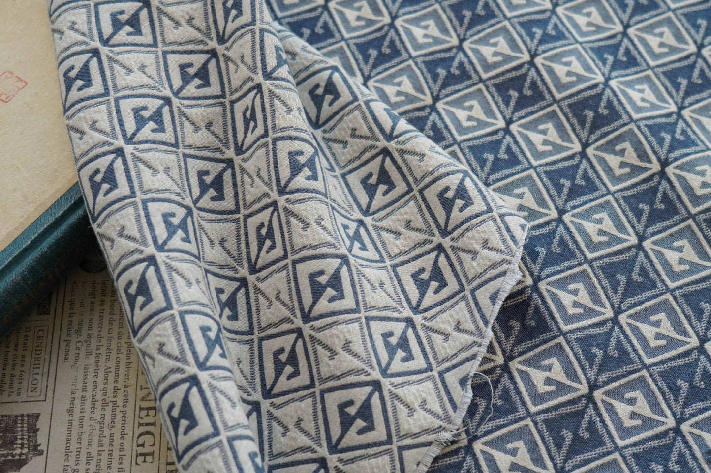 Jacquard Denim Fabric: Vintage 3D Pattern, Upholstery Sewing Material (56" Wide)
