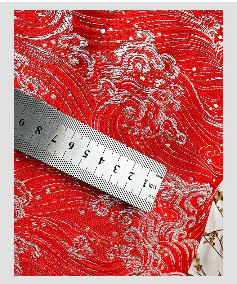 Tissu brocart Vagues Océanes : Jacquard de soie et rayonne (75 cm)