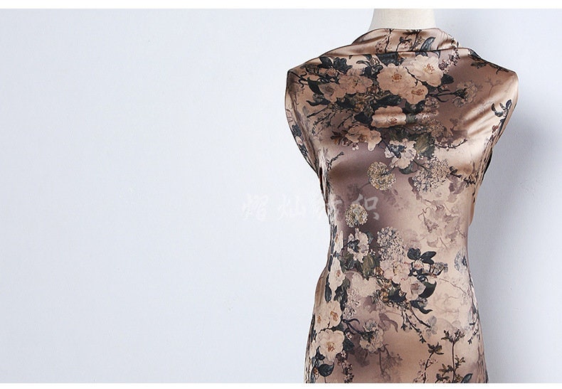 Peony Floral Silk Damask Fabric - 59"W Digital Print