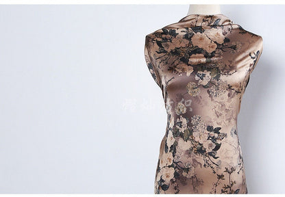 Peony Floral Silk Damask Fabric - 59"W Digital Print