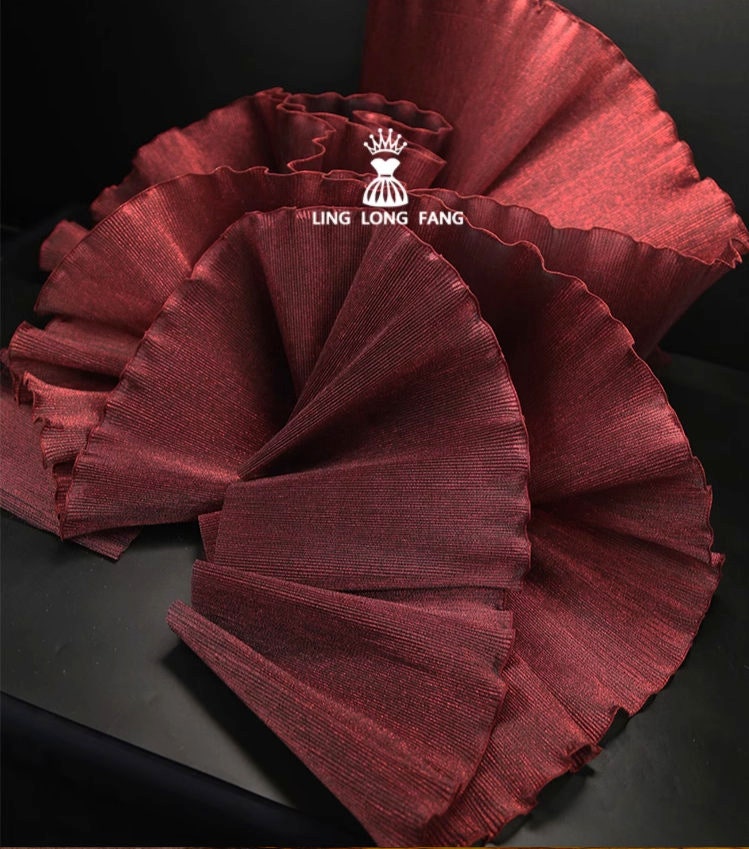 Dentelle organza à lustre métallique : tissu de créateur à volants 3D, 27 cm de large