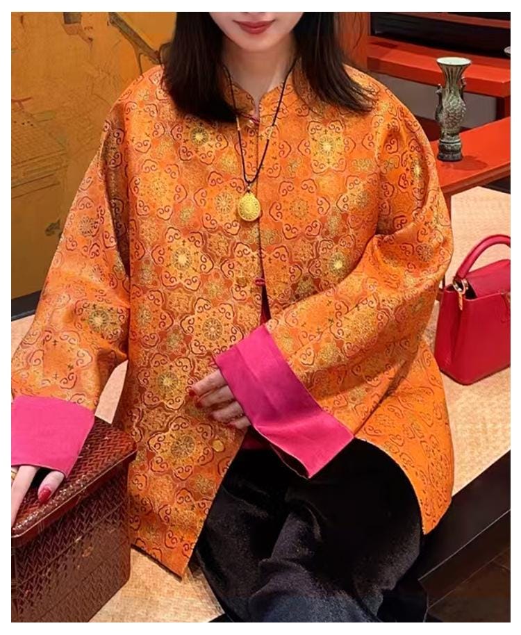 Orange Dunhuang Brocade Fabric: 59"W Tibetan Robe Material