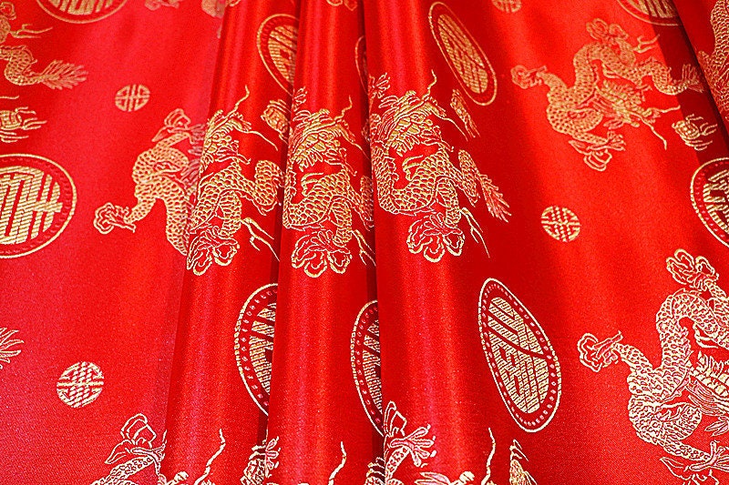 Red Dragon Brocade Fabric: 35"W Rayon Sewing & Upholstery