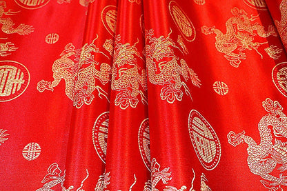 Red Dragon Brocade Fabric: 35"W Rayon Sewing & Upholstery