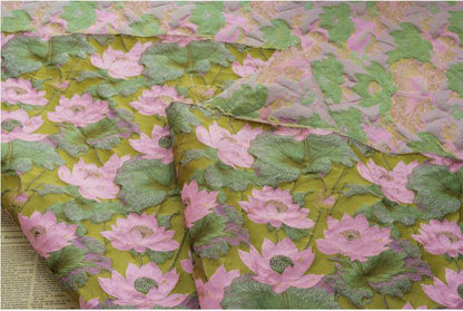 Gold Thread Lotus Jacquard Fabric: 60" Wide Upholstery & Costume