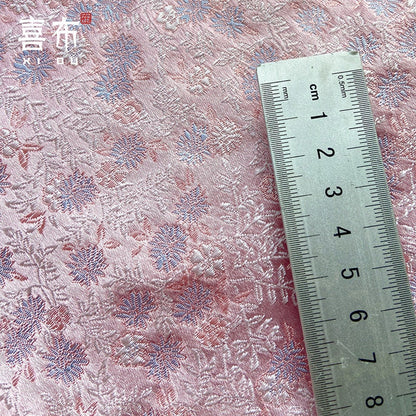 Pink Japanese Kinran Fabric: Silk Brocade Flower Blossom, Kimono Fabric