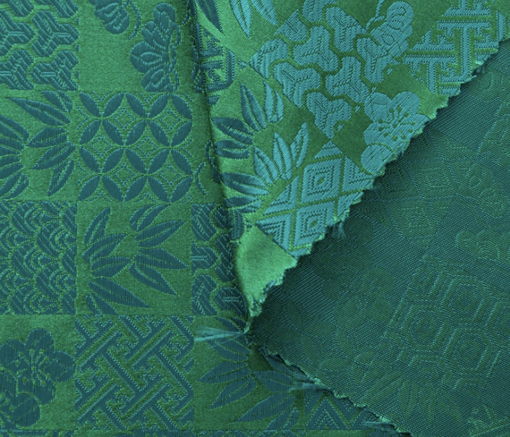 Nishijin Ori Jacquard Silk Brocade Fabric: Japanese Plaid, 59" Wide