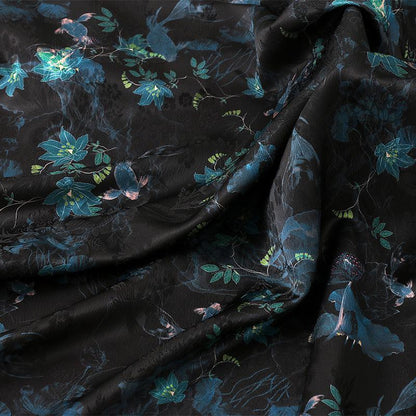 Floral Tea Silk Satin Fabric: Ancient Tuberose Print, 59" Wide