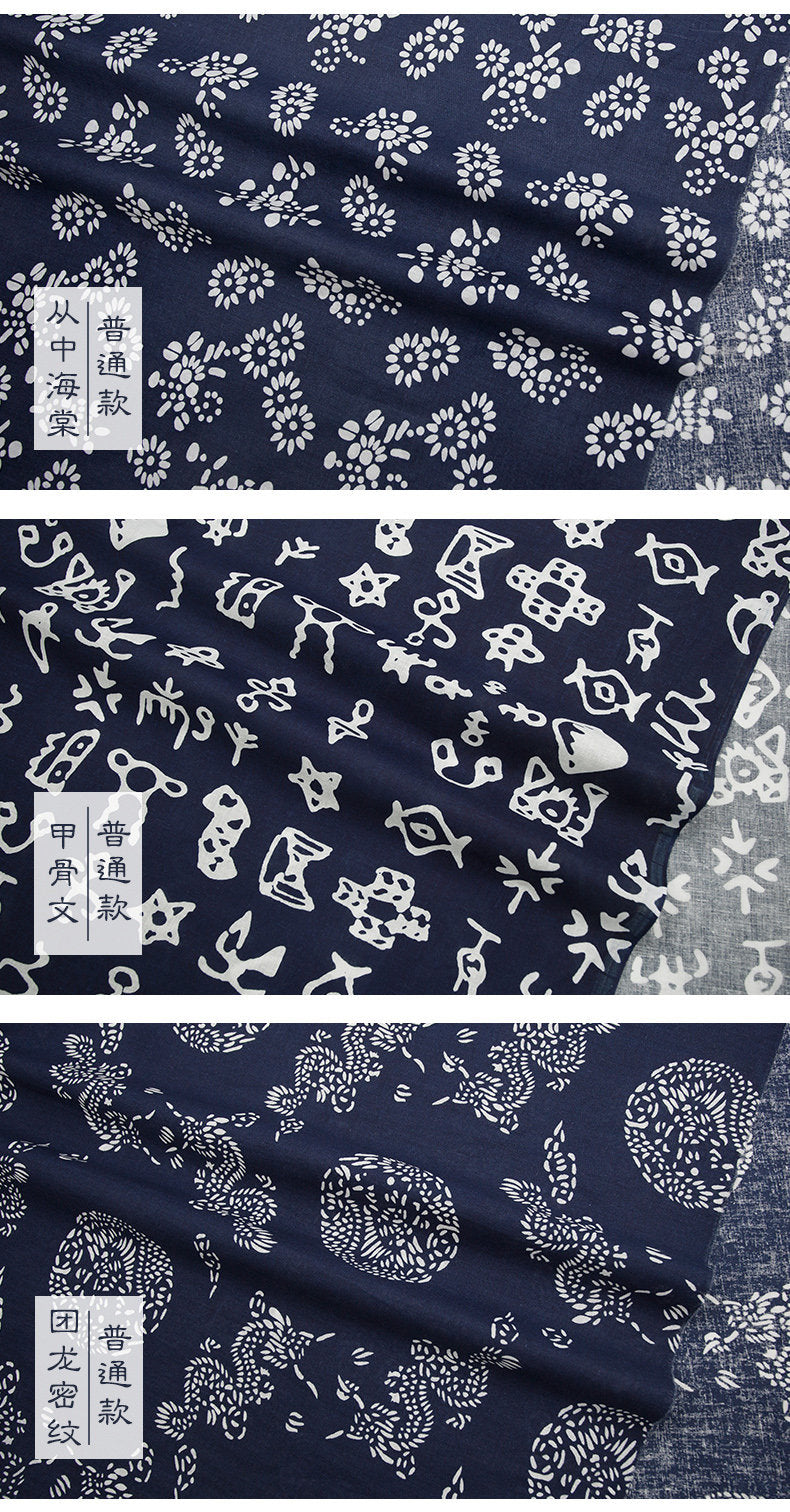 Blue Chinese Printed Cotton Fabric: Cheongsam Sewing Material