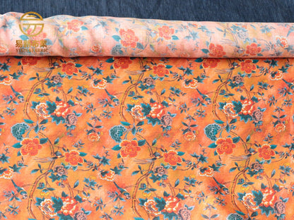 Floral Ramie Fabric: Dunhuang Style Print, 57" Wide