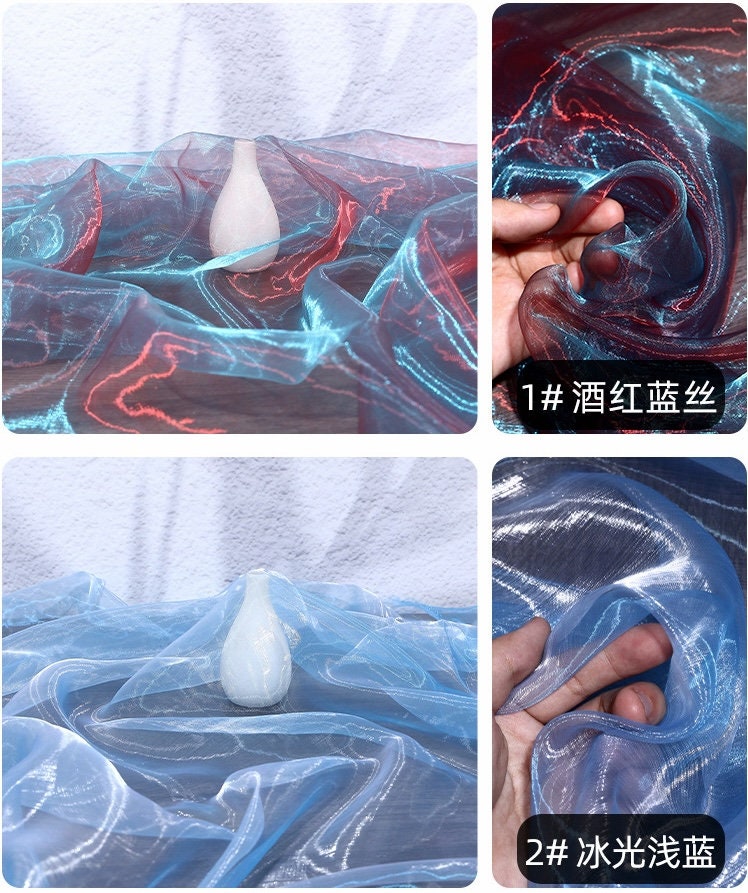 Two-Color Organza Fabric: 59" Wide Glass Yarn for Sewing, Costume, Wedding - By The Meter