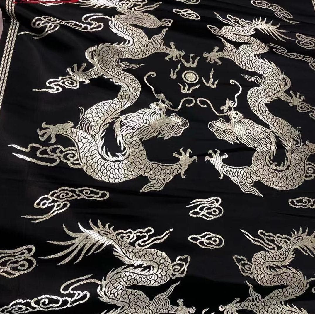 Dragon Embroidery Brocade Fabric: Chinese Cheongsam Wedding Damask (29.5"W)