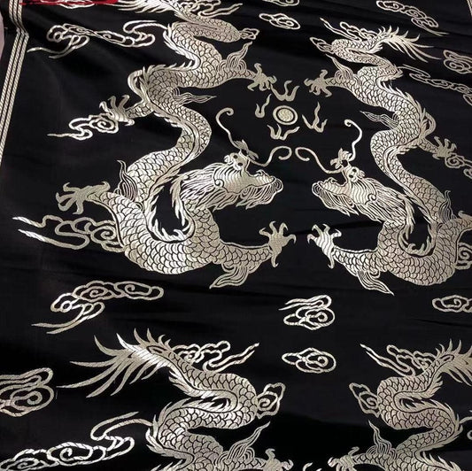 Tissu brocart à broderie de dragon : Damas de mariage Cheongsam chinois (29,5 po de largeur)