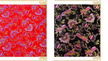 Brocart de soie : motif oiseau lotus, couture et ameublement - 114 cm de large