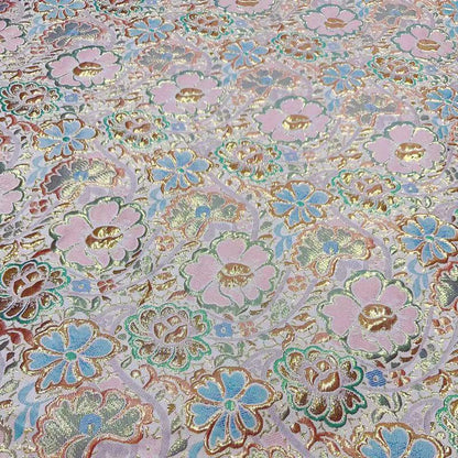 Tissu jacquard floral à fil doré : texture 3D, largeur 140 cm (55 po), vendu au mètre