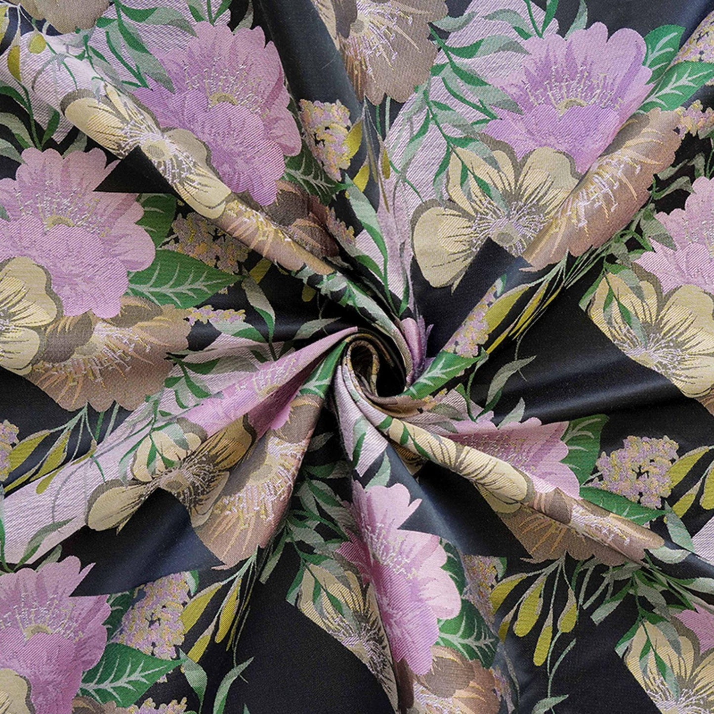 Black Floral Jacquard Brocade Fabric: Romantic Yarn-Dyed Sewing Material, 55"W