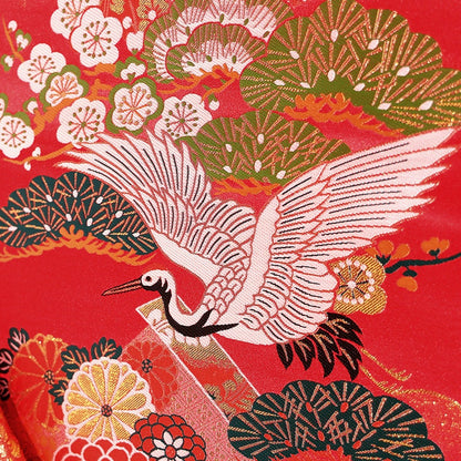 Japanese Crane Fabric: Gold Jacquard Satin, 29.5"W Rayon