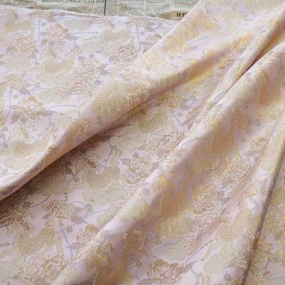 Gold Thread Pink Flower Jacquard Fabric: 3D Embossed Woven, 55"W