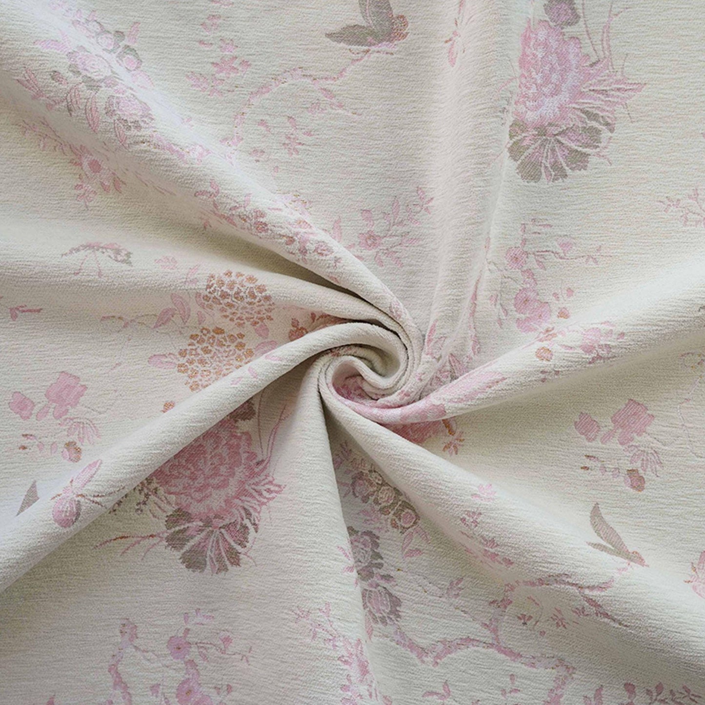 Retro Floral Chenille Jacquard Upholstery Fabric - Gold Thread, 59" Wide