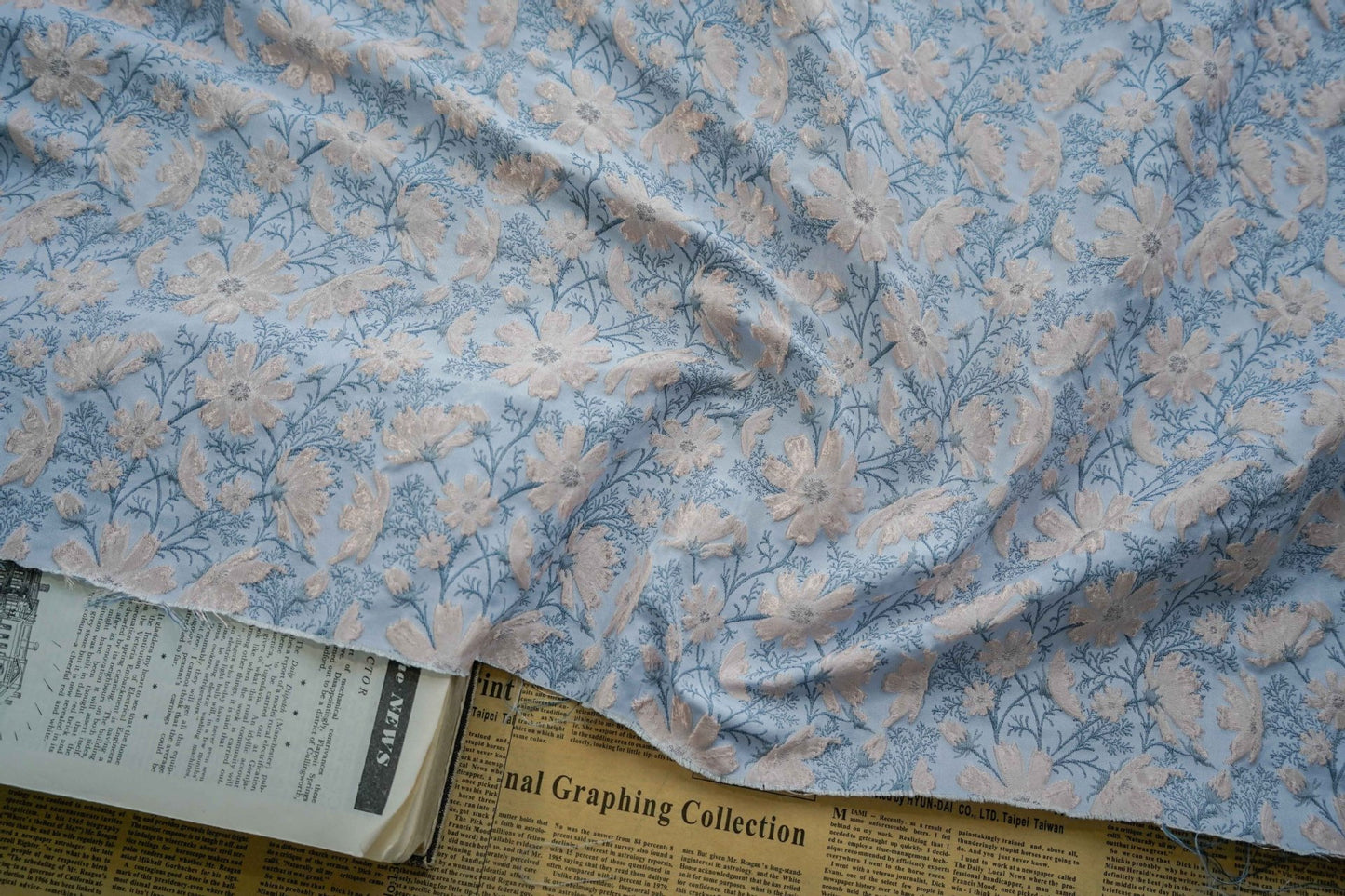 Floral Jacquard Woven Fabric: 3D Embossed Flower Pattern, 64"W