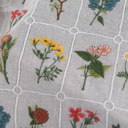 Floral Embroidery Cotton Fabric: Multicolour Plants, 49" Wide