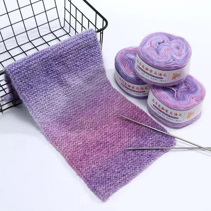 Rainbow Hand-Dyed Mohair Silk Yarn: Gradient Lace Knitting Wool