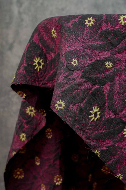 3D Floral Leaf Jacquard Fabric ��� Embossed Textured Woven Materia"W
