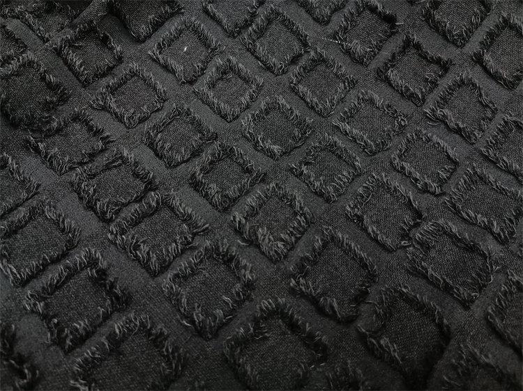 Blue Checkered Jacquard Fabric ��� Textured Fringe DIY Materi"